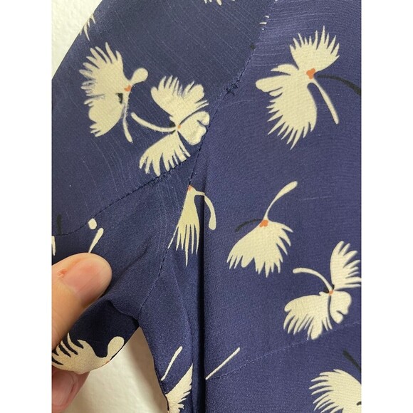 Club Monaco Paget Floral Mini Dress Size 2 Blue Silk Long Sleeve Pleated - Picture 7 of 16